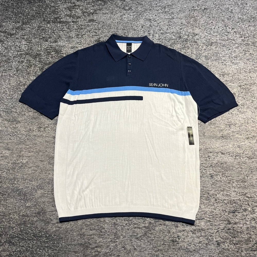 NWT Vintage Sean John Polo Shirt Mens XXL White Blue Hip-Hop Vintage Y2K